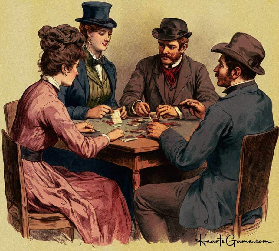 1880s illustration of 4 people playing a card game